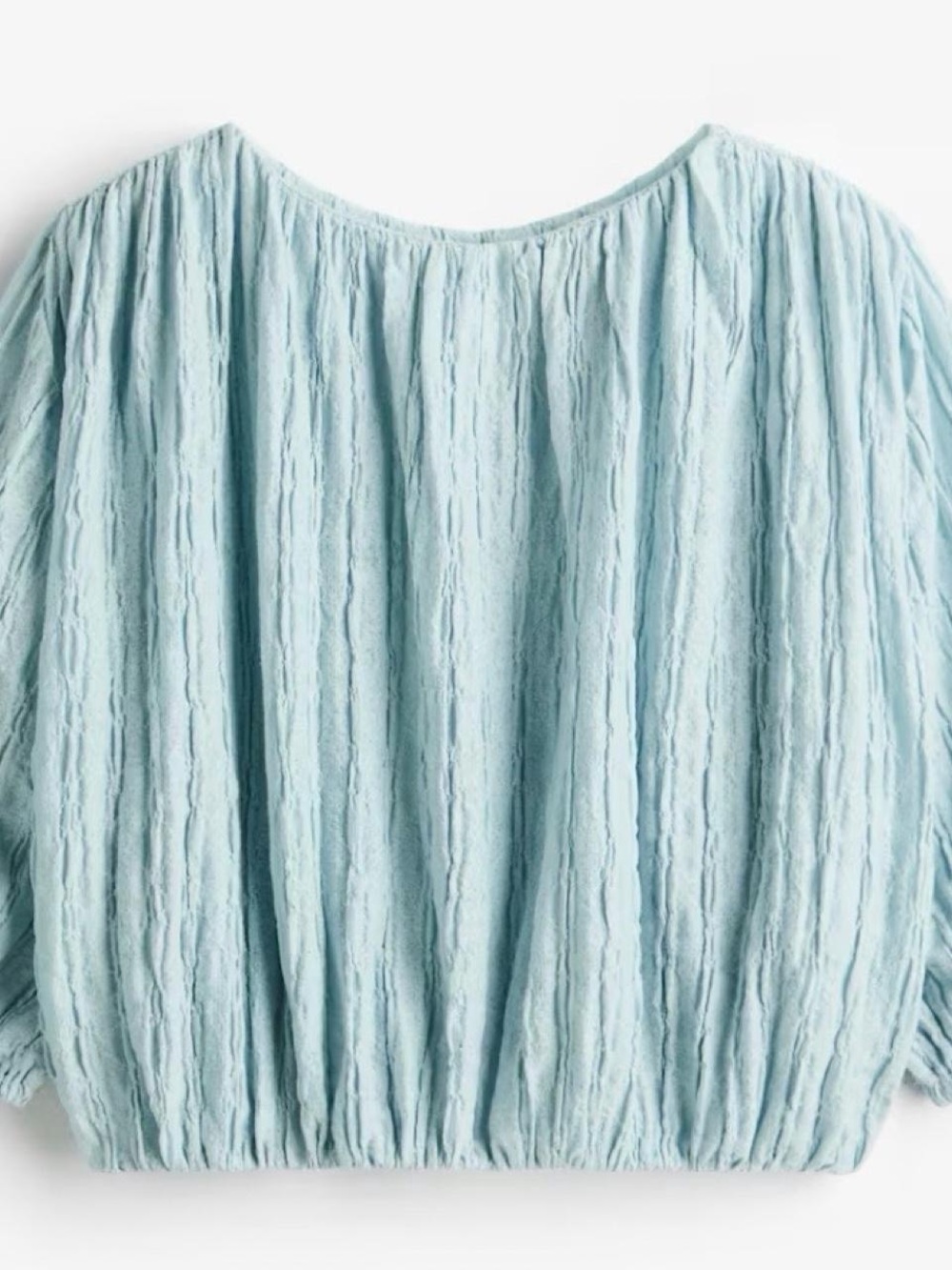 H&M Turquoise Textured Cropped Bubble Hem Balloon Sleeve Blouse - Size M - NWOT